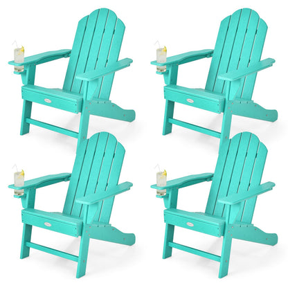 Tangkula Adirondack Chair Outdoor, Fade Resistant HDPE Armchairs with Cup Holder - 4*NP10292BK