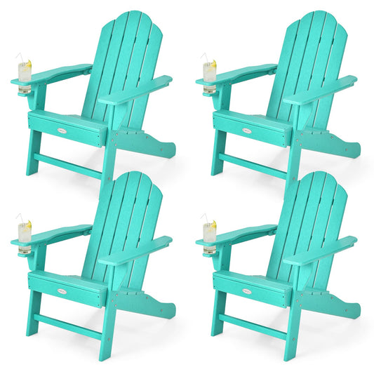 Tangkula Adirondack Chair Outdoor, Fade Resistant HDPE Armchairs with Cup Holder - 4*NP10292BK