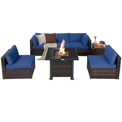 Tangkula 7 Pieces Patio Furniture Set with Fire Pit Table - NP10618CF+HW67937NYA+