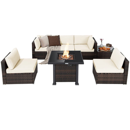 Tangkula 7 Pieces Patio Furniture Set with Fire Pit Table - NP10618CF+HW67937NYA+