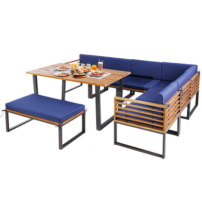 Tangkula 8 Piece Patio Dining Set, Acacia Wood Conversation Sofa Set - HW71004NY+