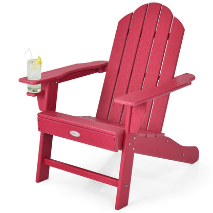 Tangkula Adirondack Chair Outdoor, Fade Resistant HDPE Armchairs with Cup Holder - 4*NP10292BK