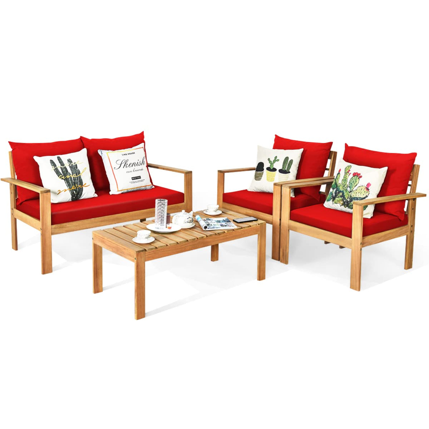 Tangkula Outdoor Conversation Sofa and Table Set with Water Resistant Cushions - HW64146+