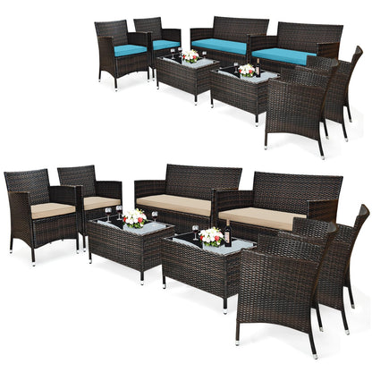 Tangkula 4-Piece Rattan Patio Furniture Set, w/Tempered Glass Coffee Table - HW67772BT
