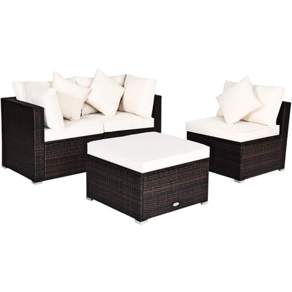 Tangkula Patio Rattan Sofa Set, Outdoor Wicker Sectional Furniture Set - HW63754+