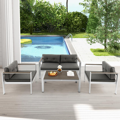 Tangkula 4 Piece Patio Aluminum Sofa Set, Contemporary Sofas & Coffee Table - 2*NP11317GR+NP11318GR+NP11319GR