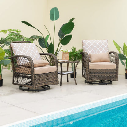 Tangkula 3-Piece Patio Swivel Rocker Set, Wicker Swivel Rocking Chairs - NP10975MS+