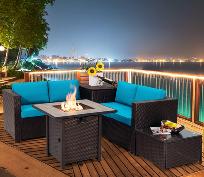 Tangkula 5-Piece Patio Furniture Set with 30 Inches Gas Fire Pit Table - OP70520+HW66714BTU+