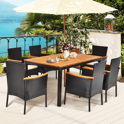 Tangkula 7 Pieces Outdoor Dining Set, Patiojoy Wicker Conversation Set - HW68190A+