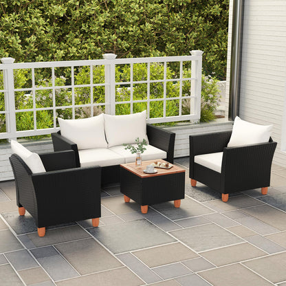 Tangkula Outdoor Conversation Set, Patio Cushioned Chairs w/Storage Coffee Table - HW72334WH+