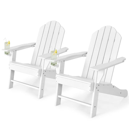 Tangkula Adirondack Chair Outdoor, Fade Resistant HDPE Armchairs with Cup Holder - 4*NP10292BK