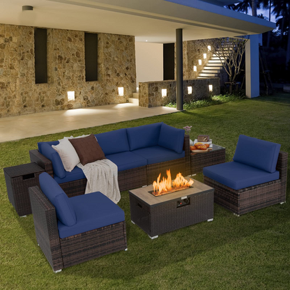 Tangkula 8 Piece Outdoor Wicker Sofa Set, Patio Rattan Conversation Set - NP10261CF+HW67937WHA+