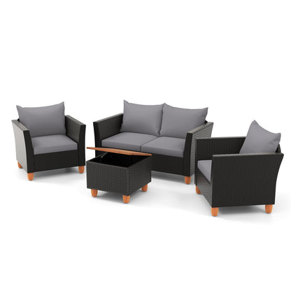 Tangkula Outdoor Conversation Set, Patio Cushioned Chairs w/Storage Coffee Table - HW72334WH+