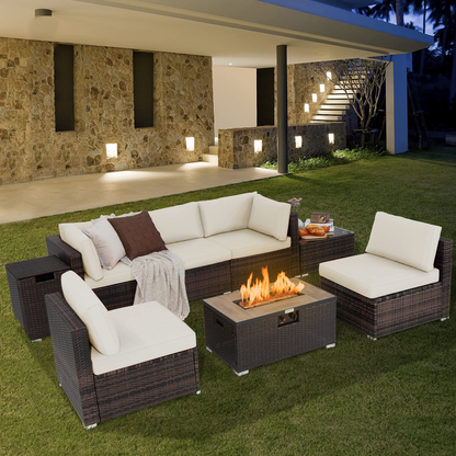 Tangkula 8 Piece Outdoor Wicker Sofa Set, Patio Rattan Conversation Set - NP10261CF+HW67937WHA+