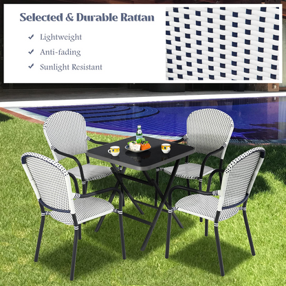 Tangkula 5-Piece Rattan Patio Dining Set, No Assembly Needs, Square Folding Table & 4 Stackable Chairs Set - NP10107+NP10073WL