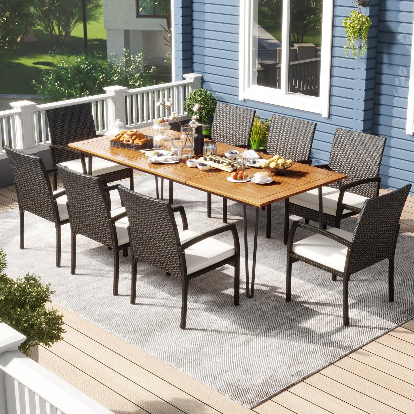 Tangkula 9 Pieces Outdoor Patio Dining Set - HW72245+2*HW70830-4