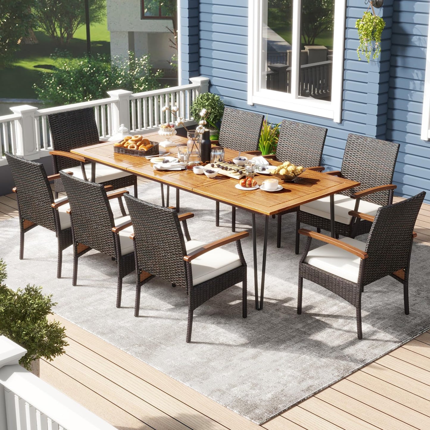Tangkula 9 Pieces Outdoor Patio Dining Set - HW72245+2*HW70831-4