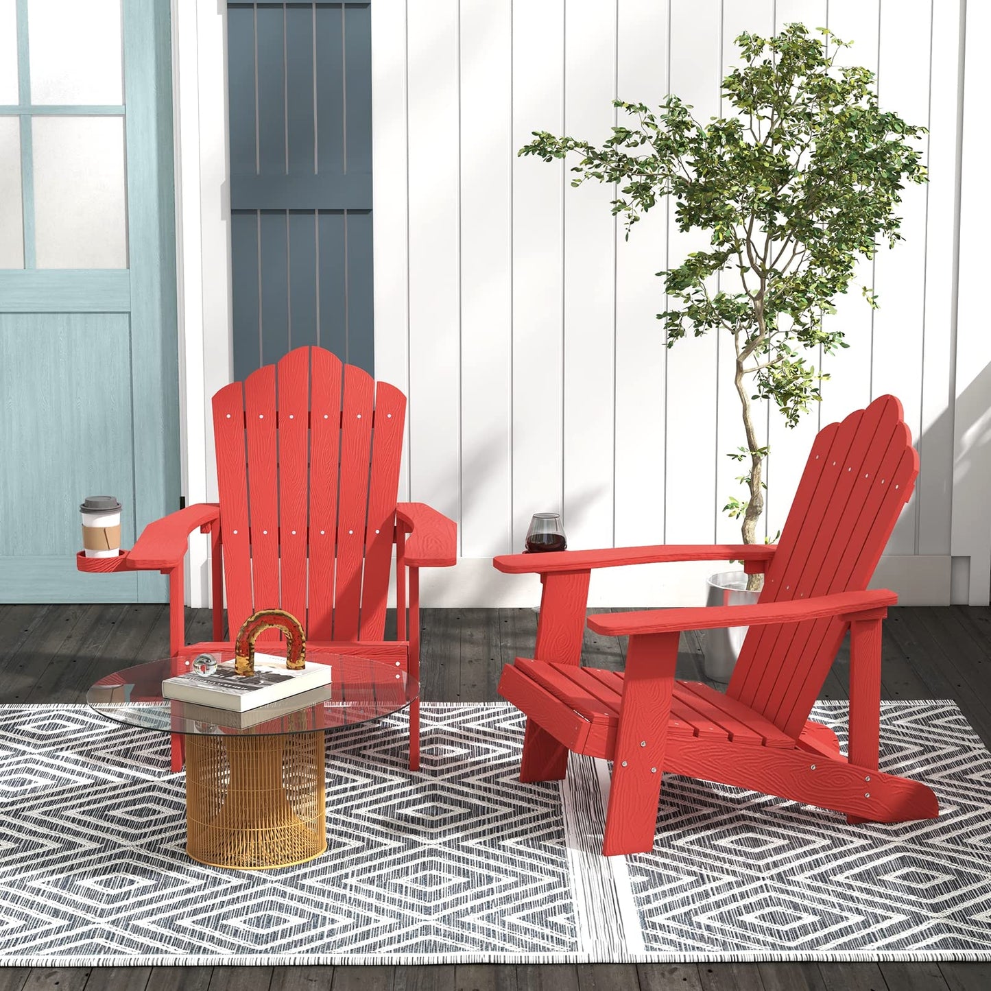 Tangkula Oversized Adirondack Chair, Patio Lounge Chairs w/Adjustable Cup Holder - NP10983BK
