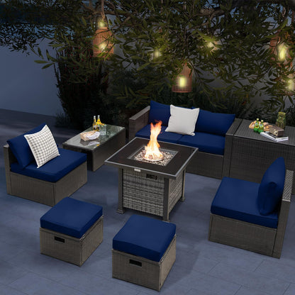 Tangkula 9 Pieces Patio Furniture Set with 50,000 BTU Propane Fire Pit Table - NP10618GR+HW68592DK+
