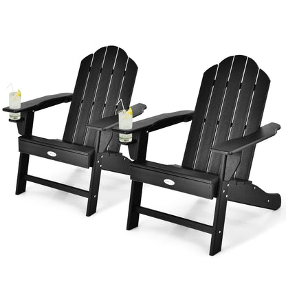 Tangkula Adirondack Chair Outdoor, Fade Resistant HDPE Armchairs with Cup Holder - 4*NP10292BK