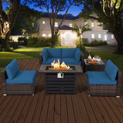 Tangkula 6-Piece Patio Furniture Set with 42 Inches Propane Fire Pit Table - NP10461+HW68691BDK+
