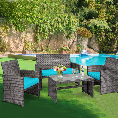 Tangkula 4/8 PCS Wicker Patio Conversation Set, Outdoor Rattan Sofas with Table Set - HW63238WH