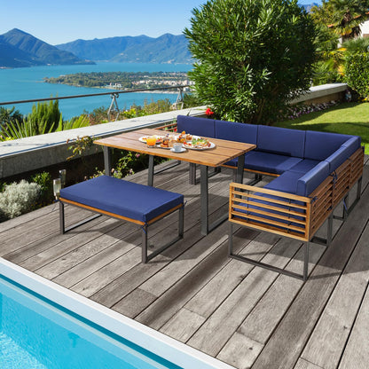 Tangkula 8 Piece Patio Dining Set, Acacia Wood Conversation Sofa Set - HW71004NY+
