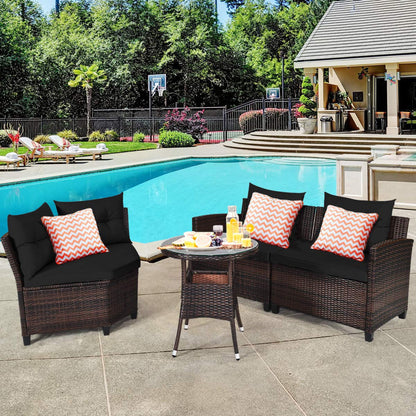 Tangkula 4-Piece Patio Furniture Set, C-Shape Outdoor Wicker Sectional Sofa Set - HW66920BK+