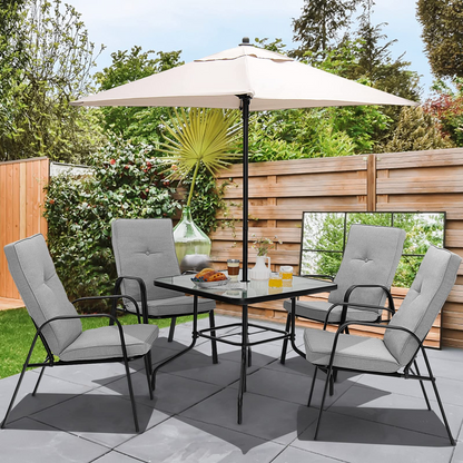 Tangkula 5 Piece Patio Dining Set, Outdoor 35 Inches Square Tempered Glass Table - NP10405-13+NP10405-23