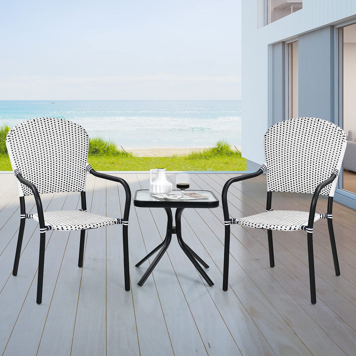 Tangkula Set of 4 Stackable Outdoor Patio Wicker Chairs - NP10073WL