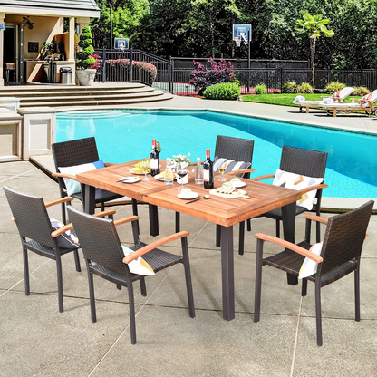 Tangkula 7-Piece Wicker Patio Dining Set, Patiojoy Outdoor Rattan Garden Yard Furniture Set - HW66354+OP70689+OP70690