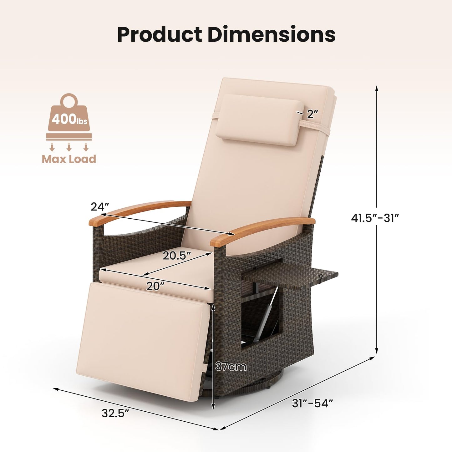 Tangkula Patio Rattan 360 Degree Swivel Recliner Chair, Wicker Lounge Chair w/Adjustable Backrest & Footrest - 2*HW72726BN
