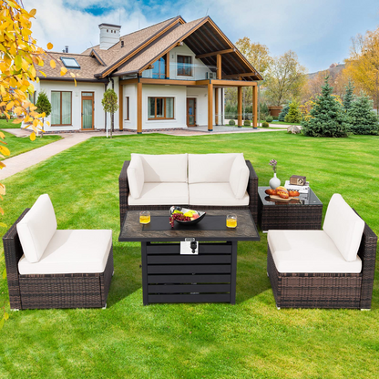 Tangkula 6-Piece Patio Furniture Set with 42 Inches Propane Fire Pit Table - NP10461+HW68691BDK+