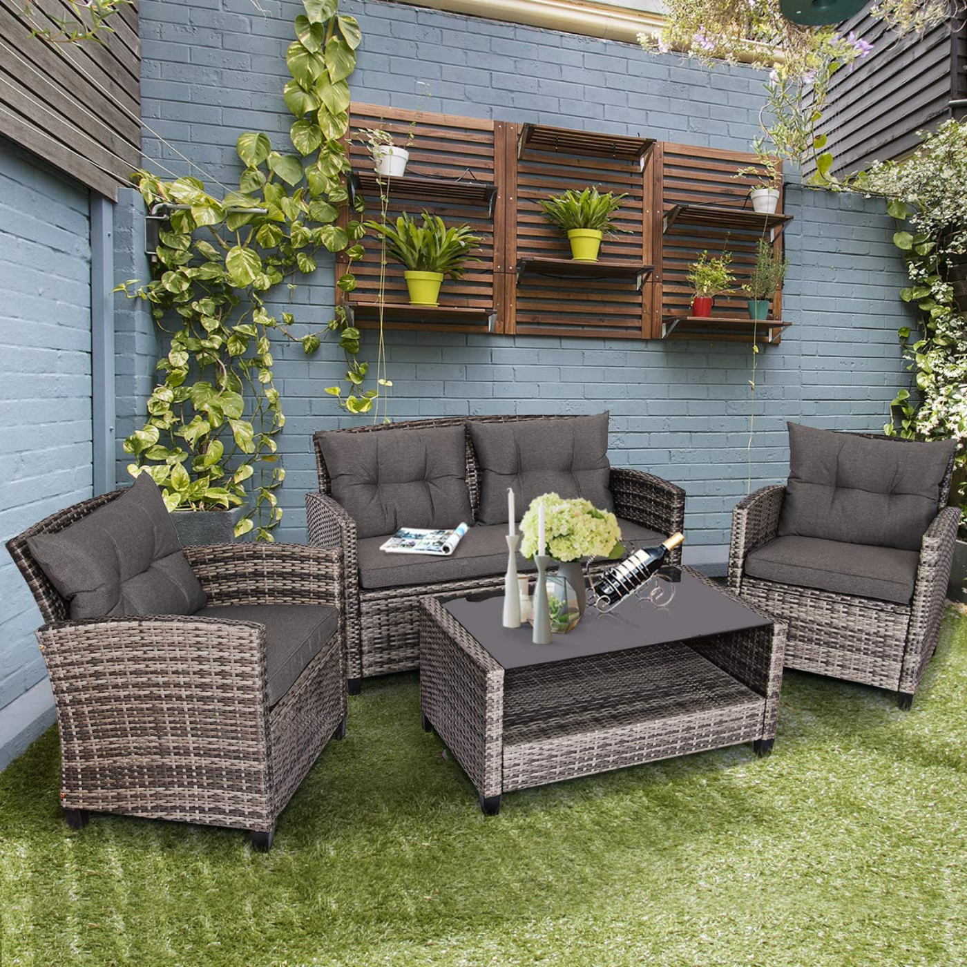 Tangkula Patio Wicker Conversation Furniture Set - HW65630+