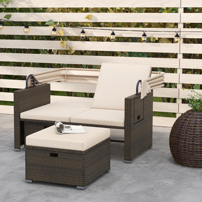 Tangkula Outdoor Patio Rattan Daybed w/Retractable Canopy & Adjustable Backrests - HW72573BN+