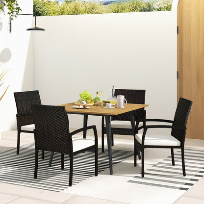 Tangkula 5 Pieces Patio PE Wicker Dining Set, Outdoor Dining Table and Chairs with Cushions - HW71589+HW70830-4