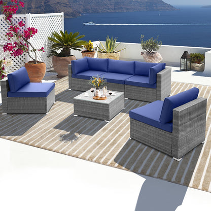 Tangkula Outdoor Wicker Furniture Set with Tempered Glass Coffee Table, Comfy Seat & Back Cushions - HW71245NY+