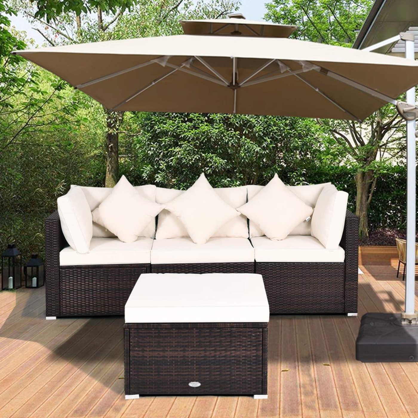 Tangkula Patio Rattan Sofa Set, Outdoor Wicker Sectional Furniture Set - HW63754+