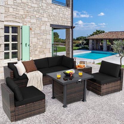 Tangkula 7 Pieces Patio Furniture Set with Fire Pit Table - NP10618CF+HW67937NYA+