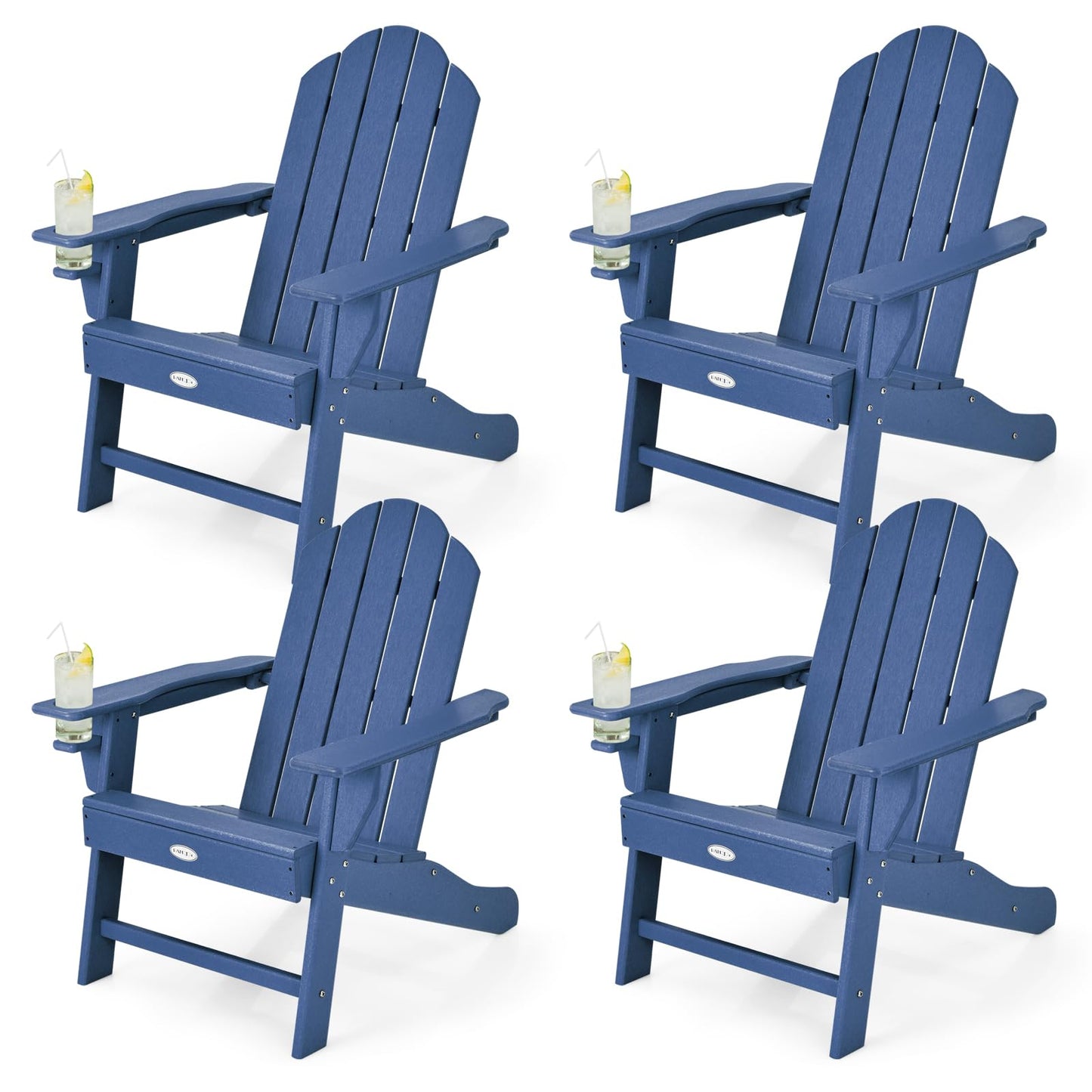 Tangkula Adirondack Chair Outdoor, Fade Resistant HDPE Armchairs with Cup Holder - 4*NP10292BK