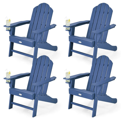 Tangkula Adirondack Chair Outdoor, Fade Resistant HDPE Armchairs with Cup Holder - 4*NP10292BK
