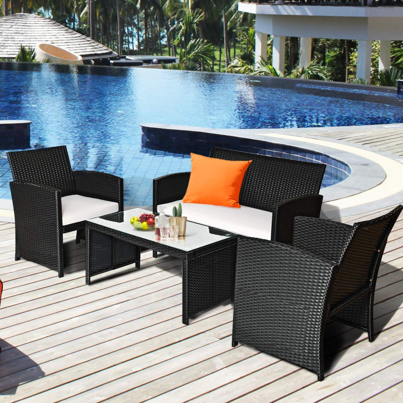 Tangkula Patio Wicker Conversation Furniture Set - 2*HW63239
