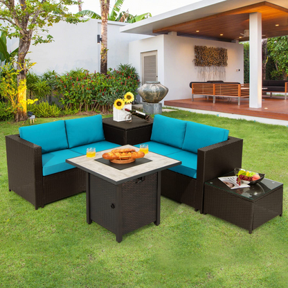 Tangkula 5-Piece Patio Furniture Set with 30 Inches Gas Fire Pit Table - OP70520+HW66714BTU+