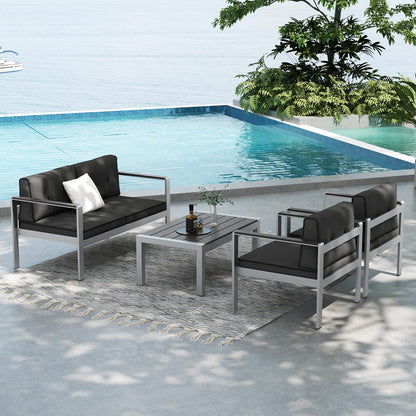 Tangkula 4 Piece Patio Aluminum Sofa Set, Contemporary Sofas & Coffee Table - 2*NP11317GR+NP11318GR+NP11319GR