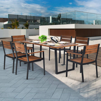 Tangkula 7PCS Outdoor Dining Set, Patio Dining Furniture Set with Sturdy Steel Frame - HW65220+