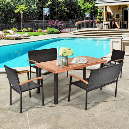 Tangkula 5 Pieces Wicker Patio Dining Set, Patiojoy Outdoor Rattan Backyard Porch Garden Dining Set - HW66354+2*OP70702+OP70689