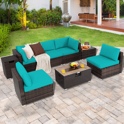 Tangkula 8 Piece Outdoor Wicker Sofa Set, Patio Rattan Conversation Set - NP10261CF+HW67937WHA+