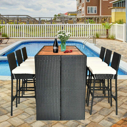 Tangkula 7 Pieces Outdoor Wicker Bar Set, Rattan Dining Set - HW63219+