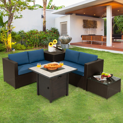 Tangkula 5-Piece Patio Furniture Set with 30 Inches Gas Fire Pit Table - OP70520+HW66714BTU+