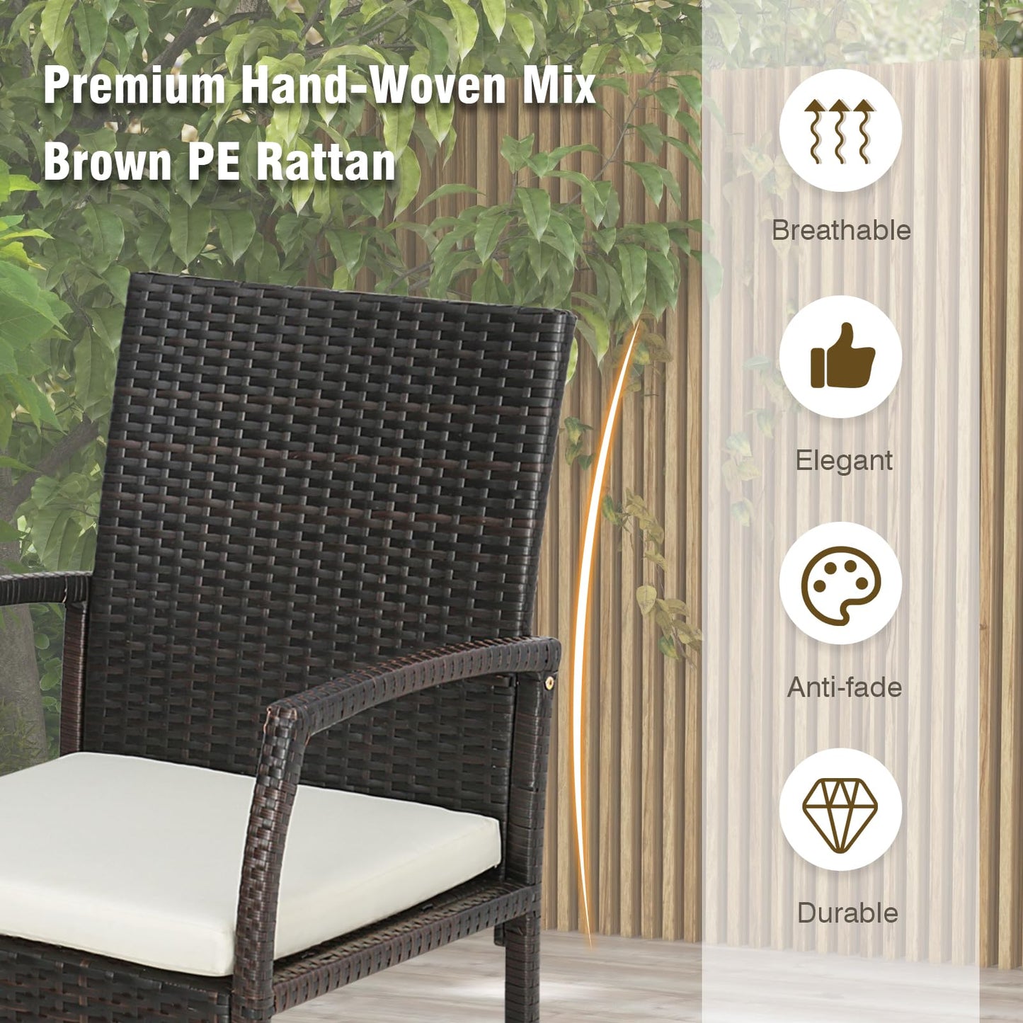 Tangkula 9 Pieces Patio Rattan Dining Set with Acacia Wood Table - HW71588+2*HW70830-4